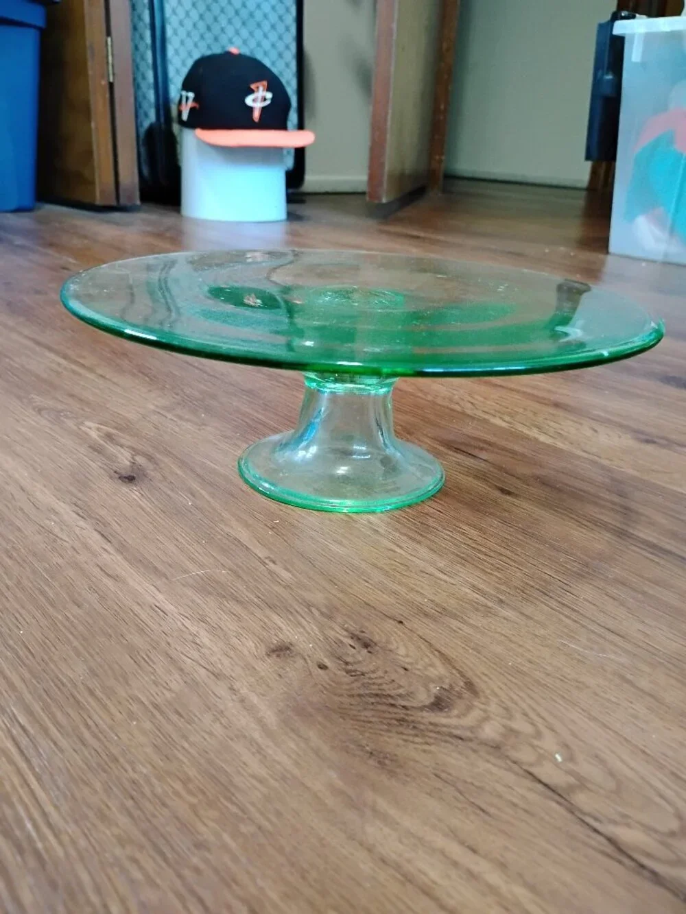 Vintage Green Glass Pedestal Cake Stand